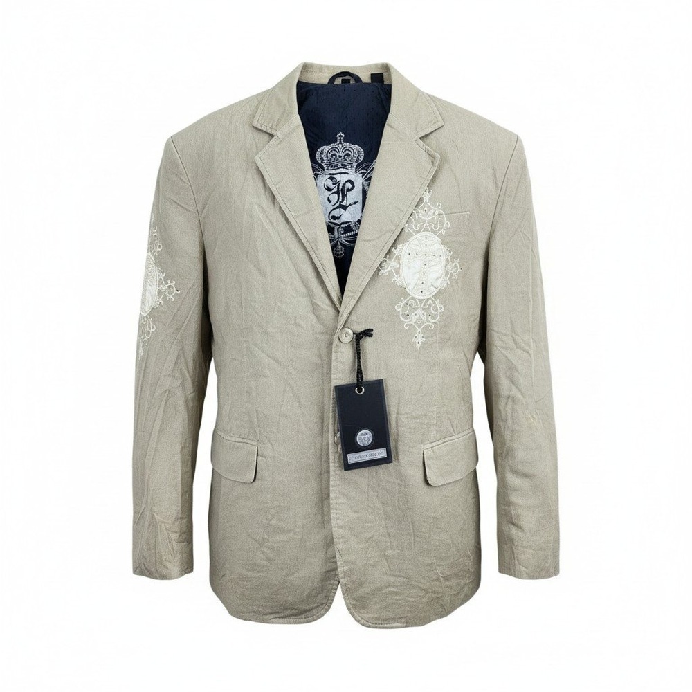 Lamasini Corduroy Blazer Sand Embroidered Cross Rhinestone Y2K Mens‎ 2XL